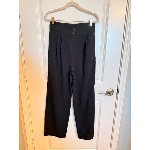 Halara Black High Waisted Button Zipper Shirred Straight Leg Work Pants Sz S NWT - Picture 3 of 5